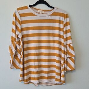 Ruffled Sleeve Striped 3/4 Top